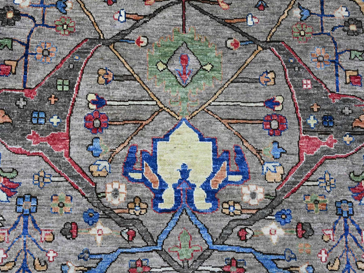 8'9" x 11'11" New Hand Knotted Grey Wool Rectangle Oriental Rug - MOA10289746