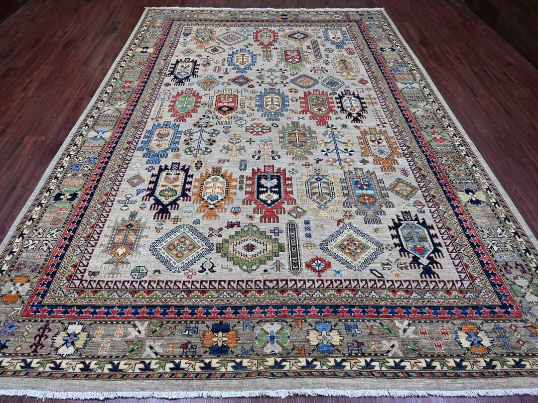 8'9" x 11'10" New Hand Knotted Grey Wool Rectangle Oriental Rug - MOA10289747