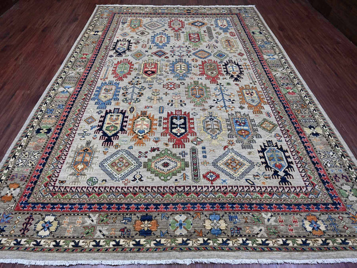 8'9" x 11'10" New Hand Knotted Grey Wool Rectangle Oriental Rug - MOA10289747