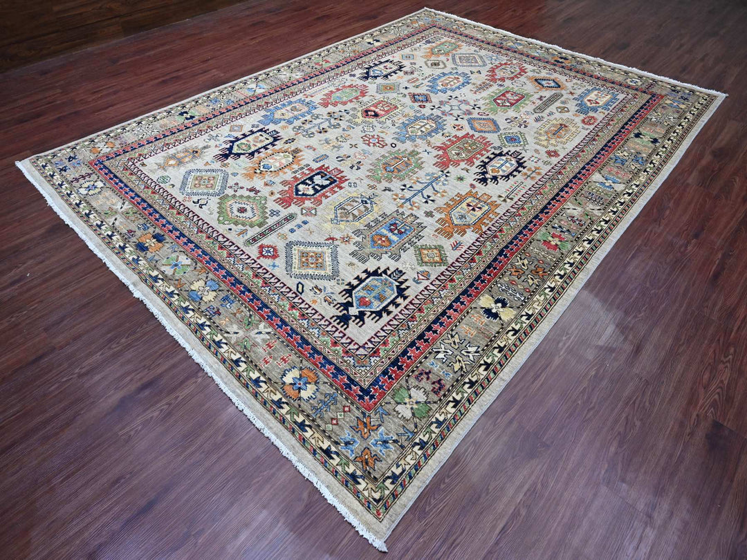 8'9" x 11'10" New Hand Knotted Grey Wool Rectangle Oriental Rug - MOA10289747