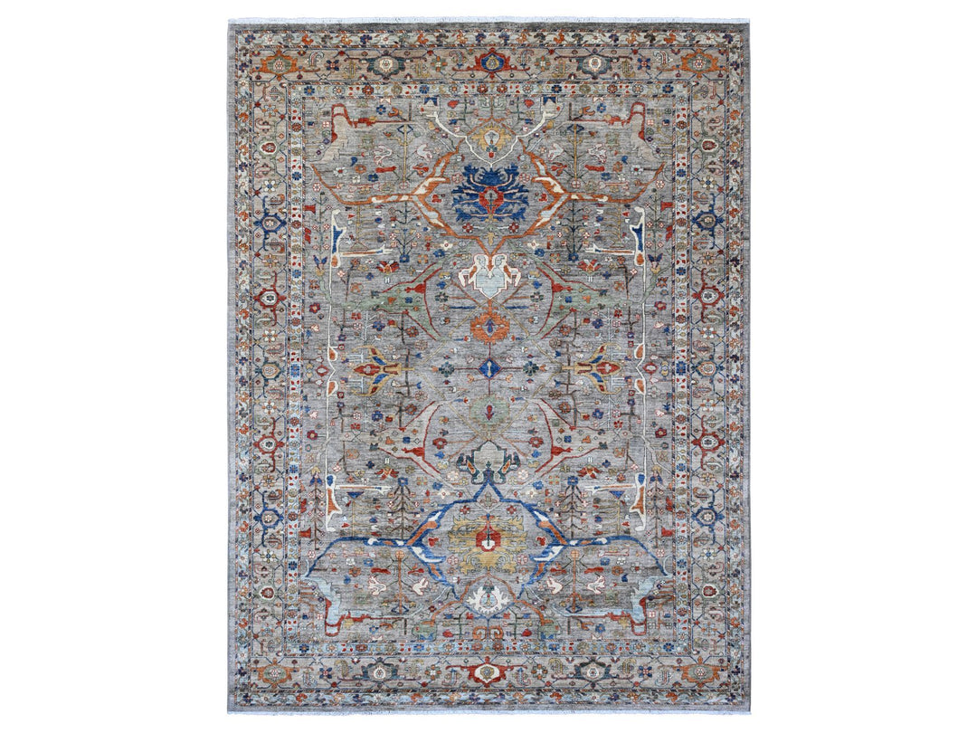 9'0" x 11'11" New Hand Knotted Grey Wool Rectangle Oriental Rug - MOA10289749