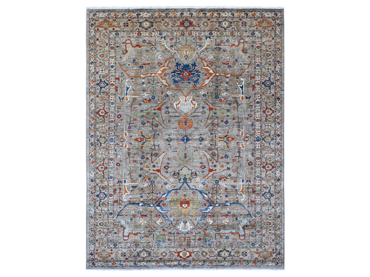 9'0" x 11'11" New Hand Knotted Grey Wool Rectangle Oriental Rug - MOA10289749