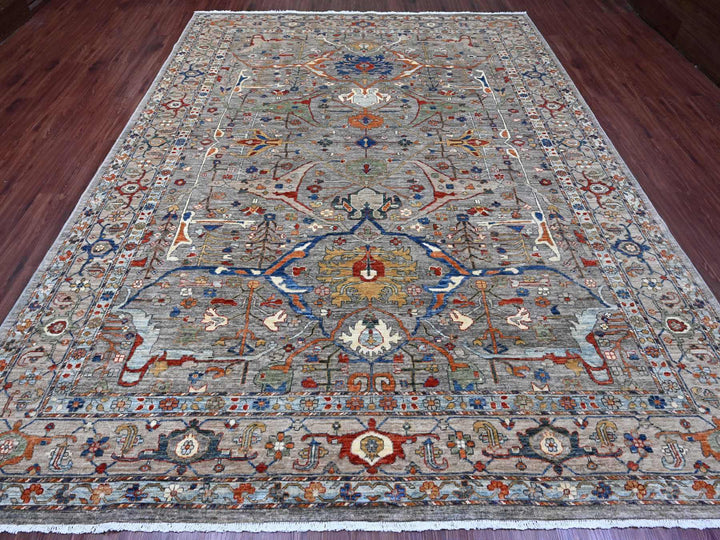 9'0" x 11'11" New Hand Knotted Grey Wool Rectangle Oriental Rug - MOA10289749