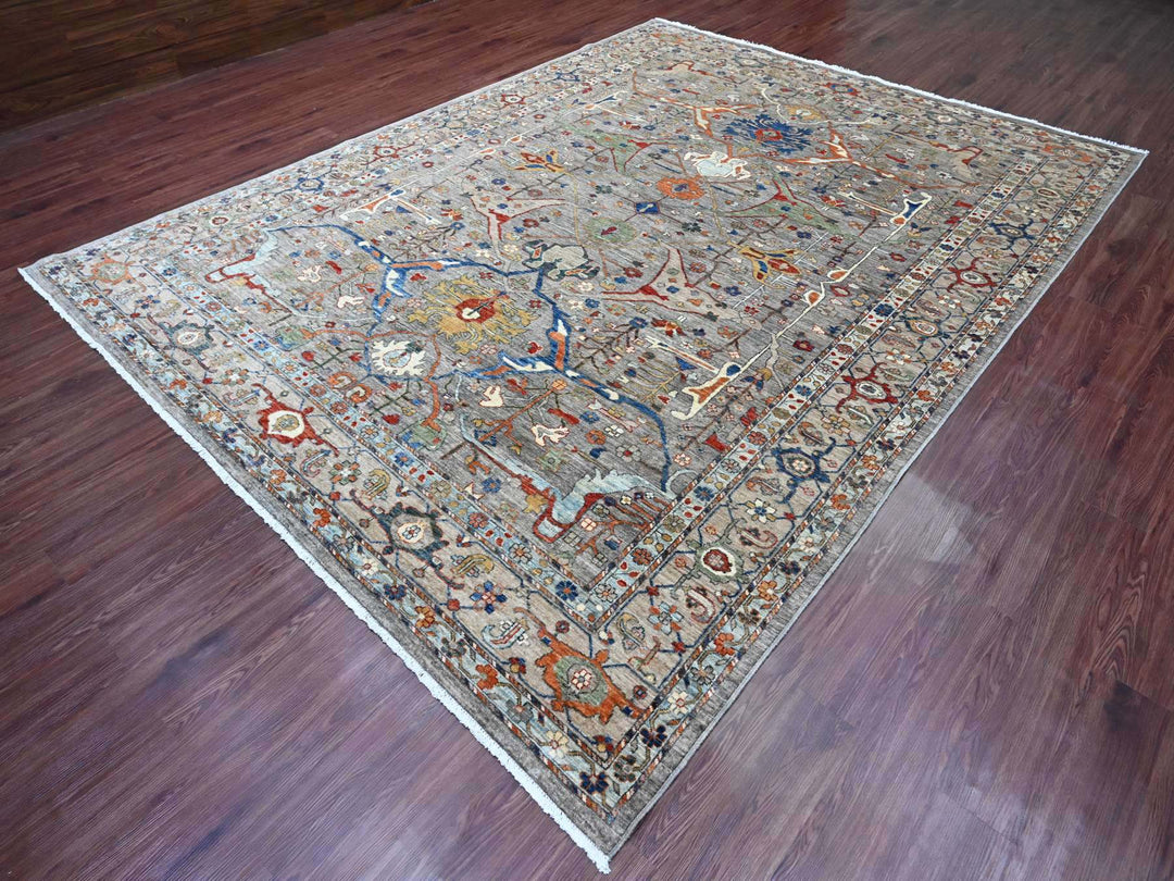 9'0" x 11'11" New Hand Knotted Grey Wool Rectangle Oriental Rug - MOA10289749