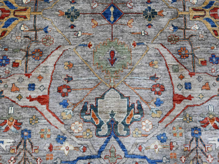 9'0" x 11'11" New Hand Knotted Grey Wool Rectangle Oriental Rug - MOA10289749