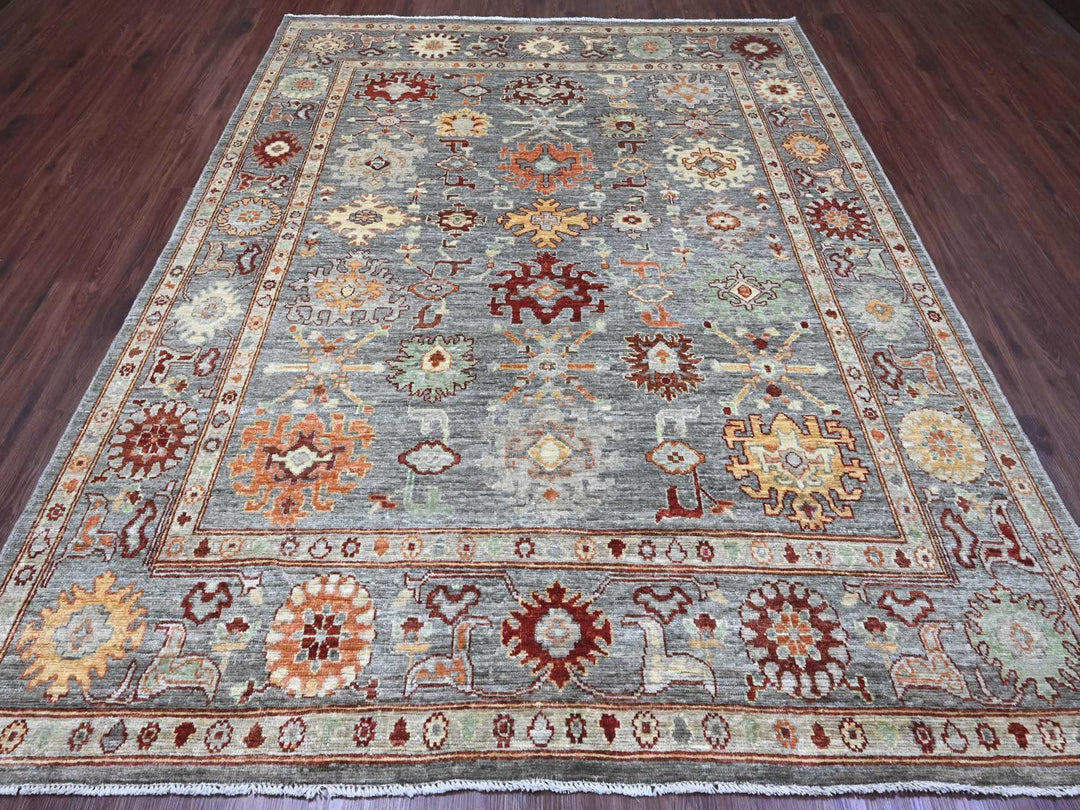 7'10" x 9'9" New Hand Knotted Grey Wool Rectangle Oriental Rug - MOA10289759