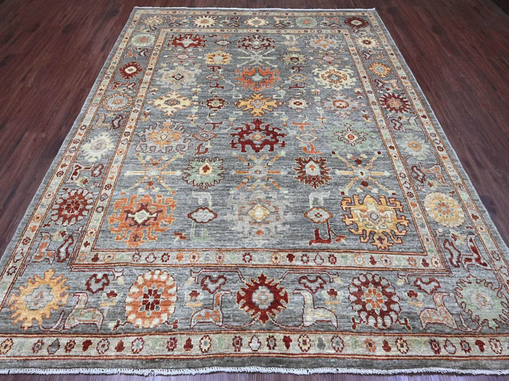 7'10" x 9'9" New Hand Knotted Grey Wool Rectangle Oriental Rug - MOA10289759