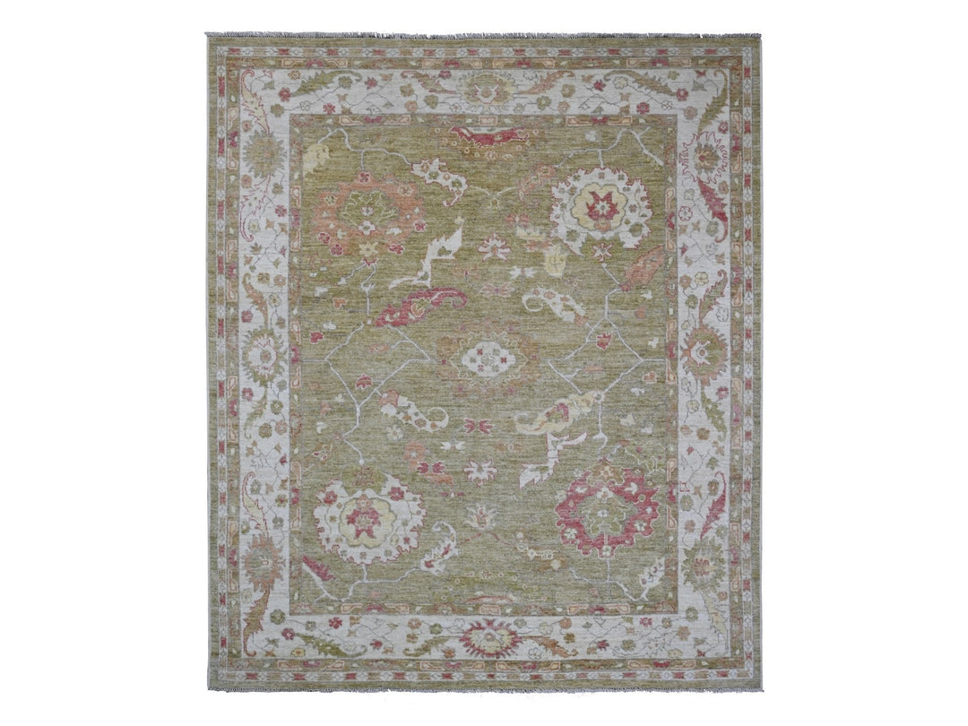 8'1" x 9'7" New Hand Knotted Green Wool Rectangle Oriental Rug - MOA10289767