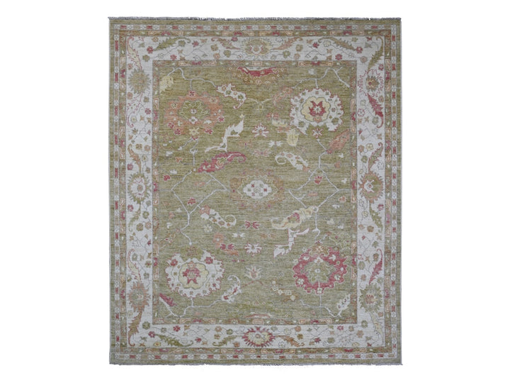 8'1" x 9'7" New Hand Knotted Green Wool Rectangle Oriental Rug - MOA10289767