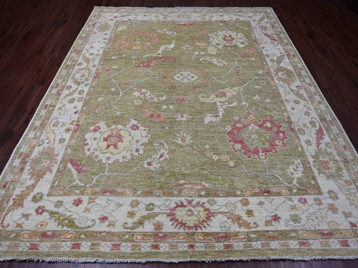 8'1" x 9'7" New Hand Knotted Green Wool Rectangle Oriental Rug - MOA10289767