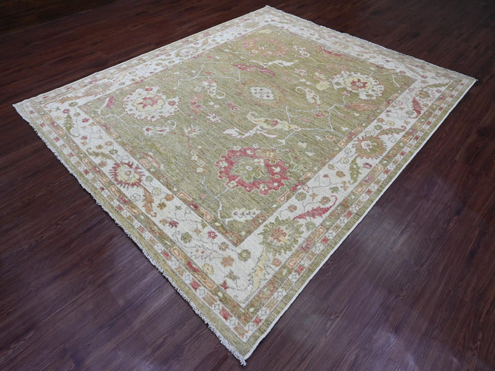 8'1" x 9'7" New Hand Knotted Green Wool Rectangle Oriental Rug - MOA10289767