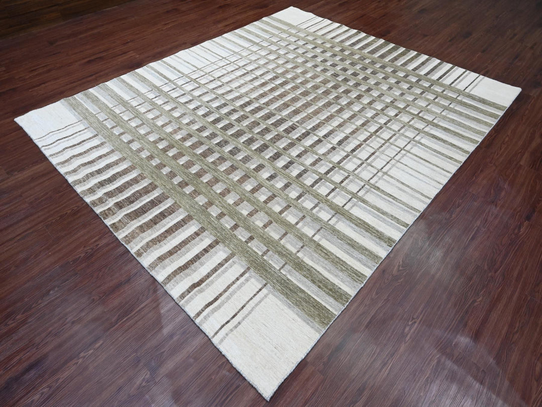 8'0" x 9'9" New Hand Knotted Brown Wool Rectangle Oriental Rug - MOA10289773