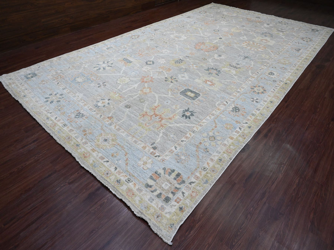 9'9" x 17'3" New Hand Knotted Grey Wool Rectangle Oriental Rug - MOA10289775
