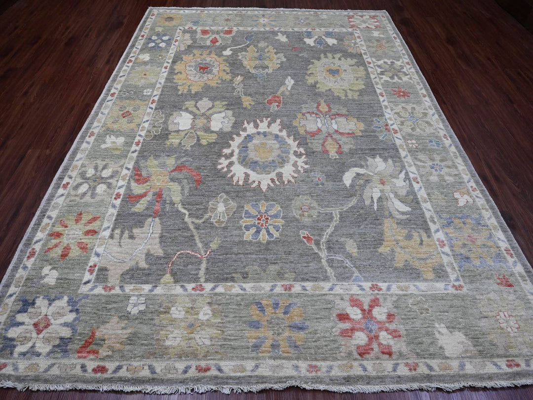 7'11" x 10'6" New Hand Knotted Grey Wool Rectangle Oriental Rug - MOA10289778