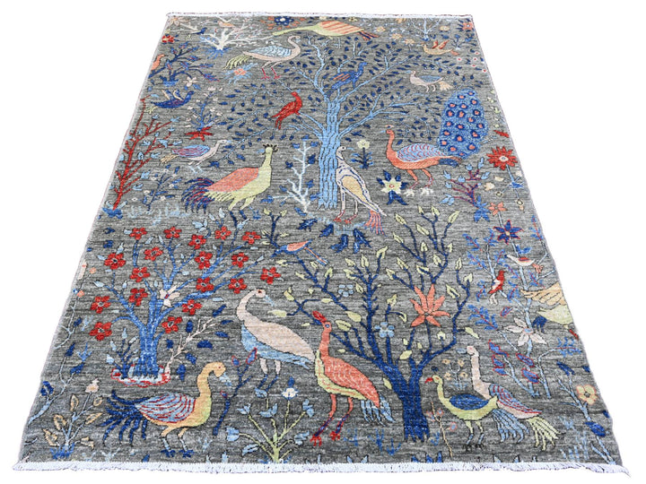 5'0" x 6'9" New Hand Knotted Grey Wool Rectangle Oriental Rug - MOA10289790