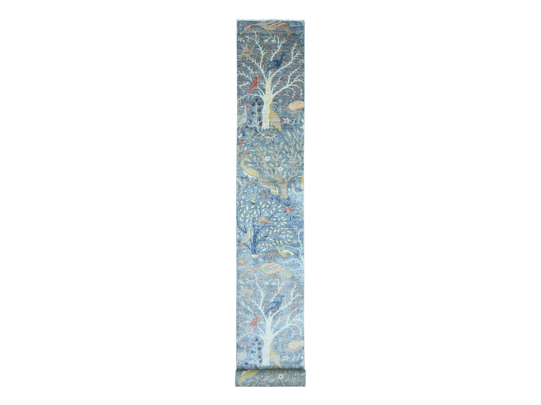 2'7" x 25'8" New Hand Knotted Blue Wool Runner Oriental Rug - MOA10289794