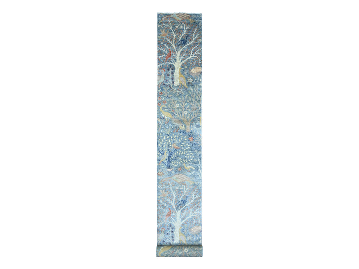 2'7" x 25'8" New Hand Knotted Blue Wool Runner Oriental Rug - MOA10289794