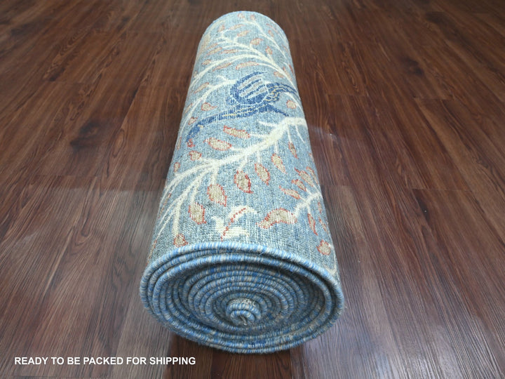 2'7" x 25'8" New Hand Knotted Blue Wool Runner Oriental Rug - MOA10289794