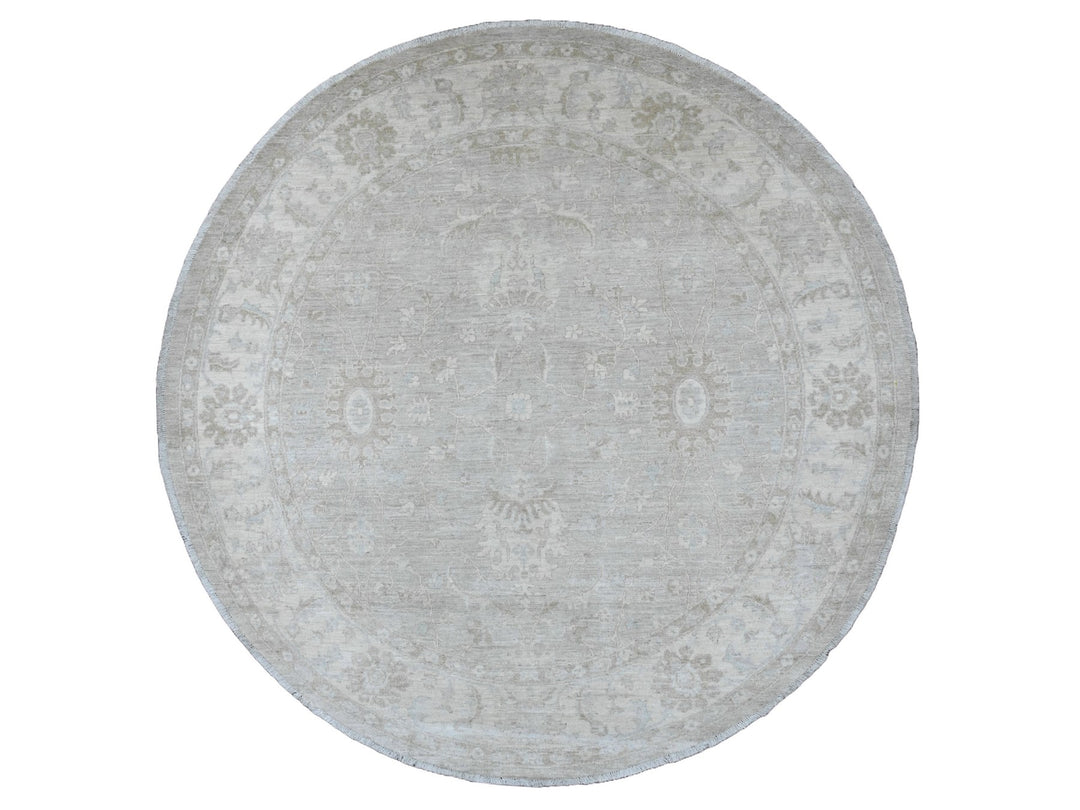 7'8" x 7'11" New Hand Knotted Grey Wool Round Oriental Rug - MOA10289795
