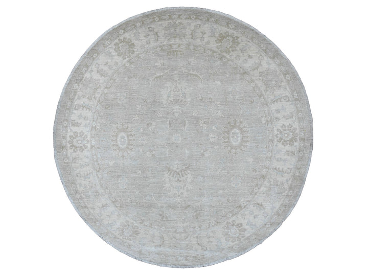 7'8" x 7'11" New Hand Knotted Grey Wool Round Oriental Rug - MOA10289795