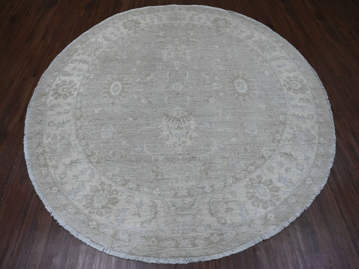 7'8" x 7'11" New Hand Knotted Grey Wool Round Oriental Rug - MOA10289795