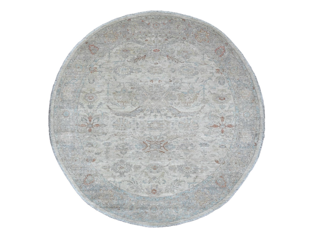 7'7" x 7'9" New Hand Knotted Ivory Wool Round Oriental Rug - MOA10289796