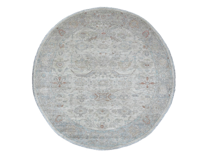 7'7" x 7'9" New Hand Knotted Ivory Wool Round Oriental Rug - MOA10289796
