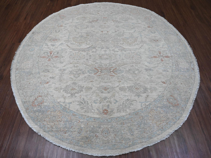 7'7" x 7'9" New Hand Knotted Ivory Wool Round Oriental Rug - MOA10289796