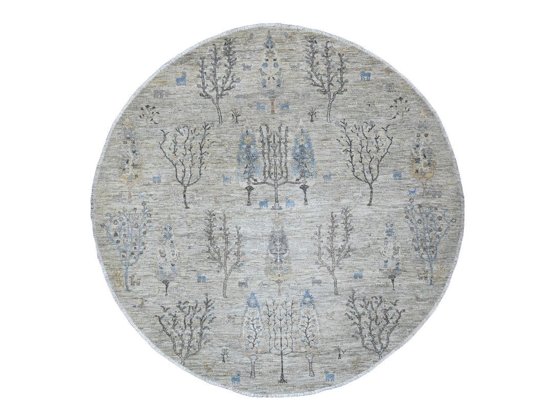 7'11" x 8'0" New Hand Knotted Grey Wool Round Oriental Rug - MOA10289797