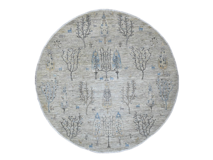 7'11" x 8'0" New Hand Knotted Grey Wool Round Oriental Rug - MOA10289797