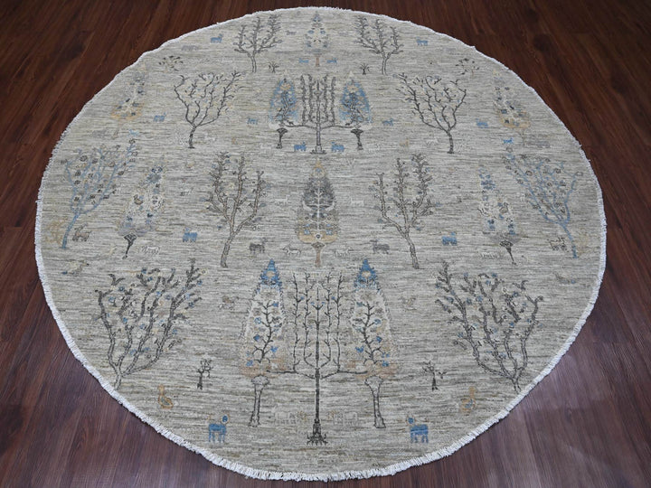 7'11" x 8'0" New Hand Knotted Grey Wool Round Oriental Rug - MOA10289797