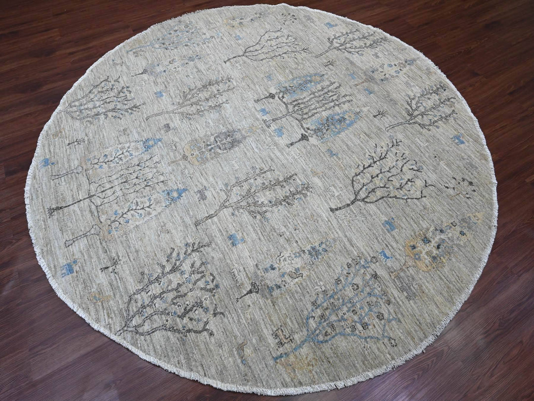 7'11" x 8'0" New Hand Knotted Grey Wool Round Oriental Rug - MOA10289797