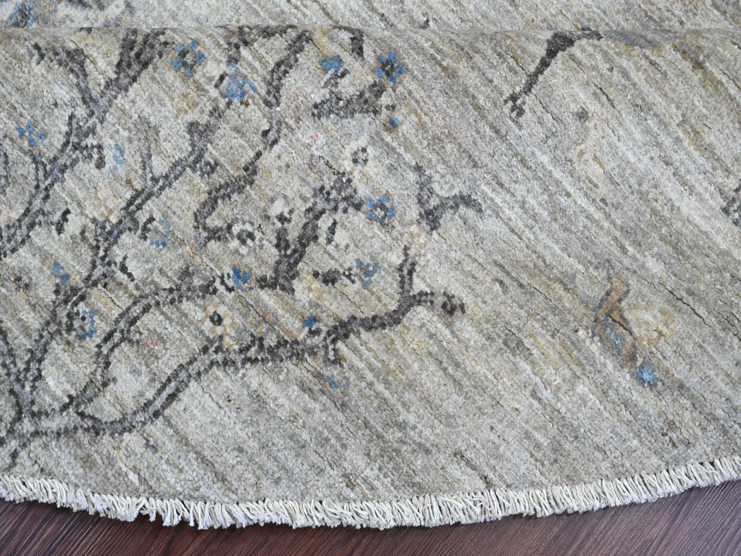 7'11" x 8'0" New Hand Knotted Grey Wool Round Oriental Rug - MOA10289797
