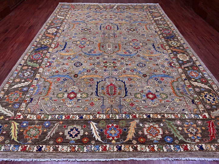 10'0" x 13'4" New Hand Knotted Grey Wool Rectangle Oriental Rug - MOA10289798
