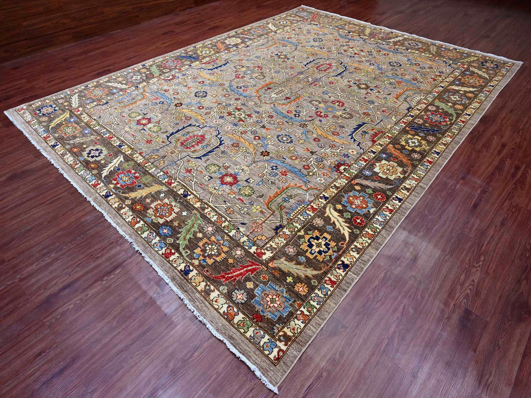 10'0" x 13'4" New Hand Knotted Grey Wool Rectangle Oriental Rug - MOA10289798