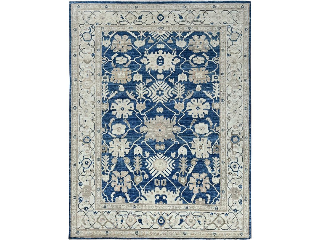 8'11" x 11'11" New Hand Knotted Blue Wool Rectangle Oriental Rug - MOA102897