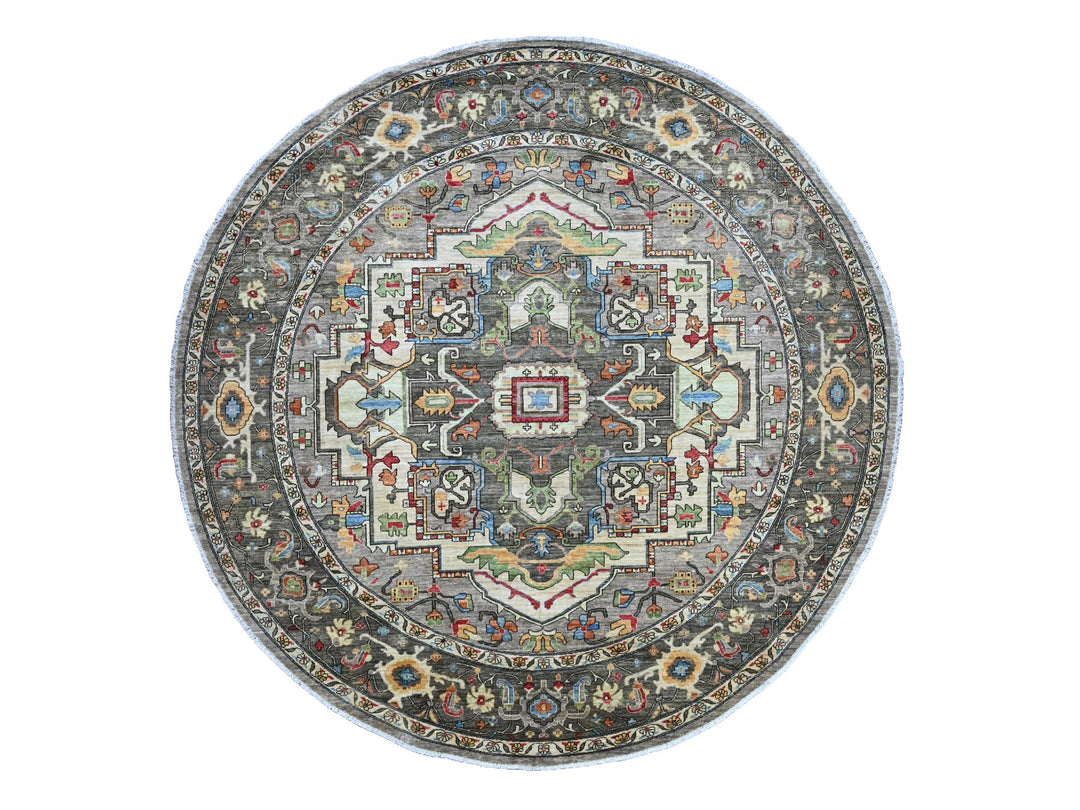 9'11" x 9'11" New Hand Knotted Grey Wool Round Oriental Rug - MOA10289800