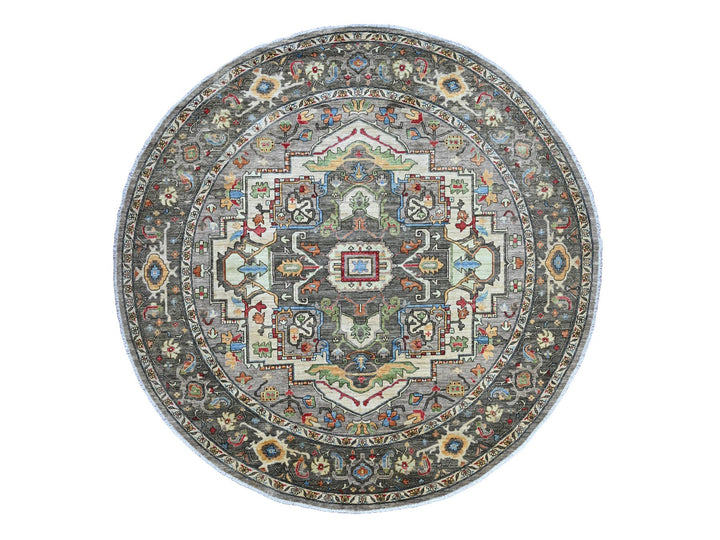 9'11" x 9'11" New Hand Knotted Grey Wool Round Oriental Rug - MOA10289800