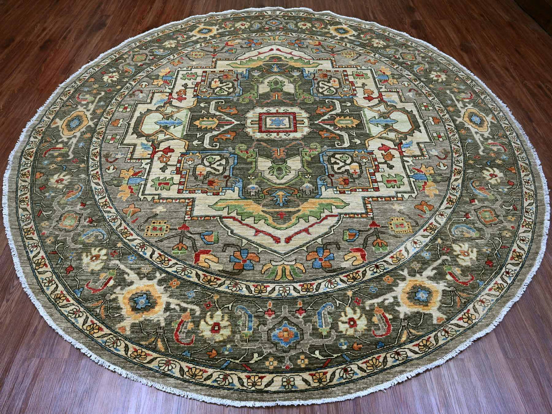 9'11" x 9'11" New Hand Knotted Grey Wool Round Oriental Rug - MOA10289800