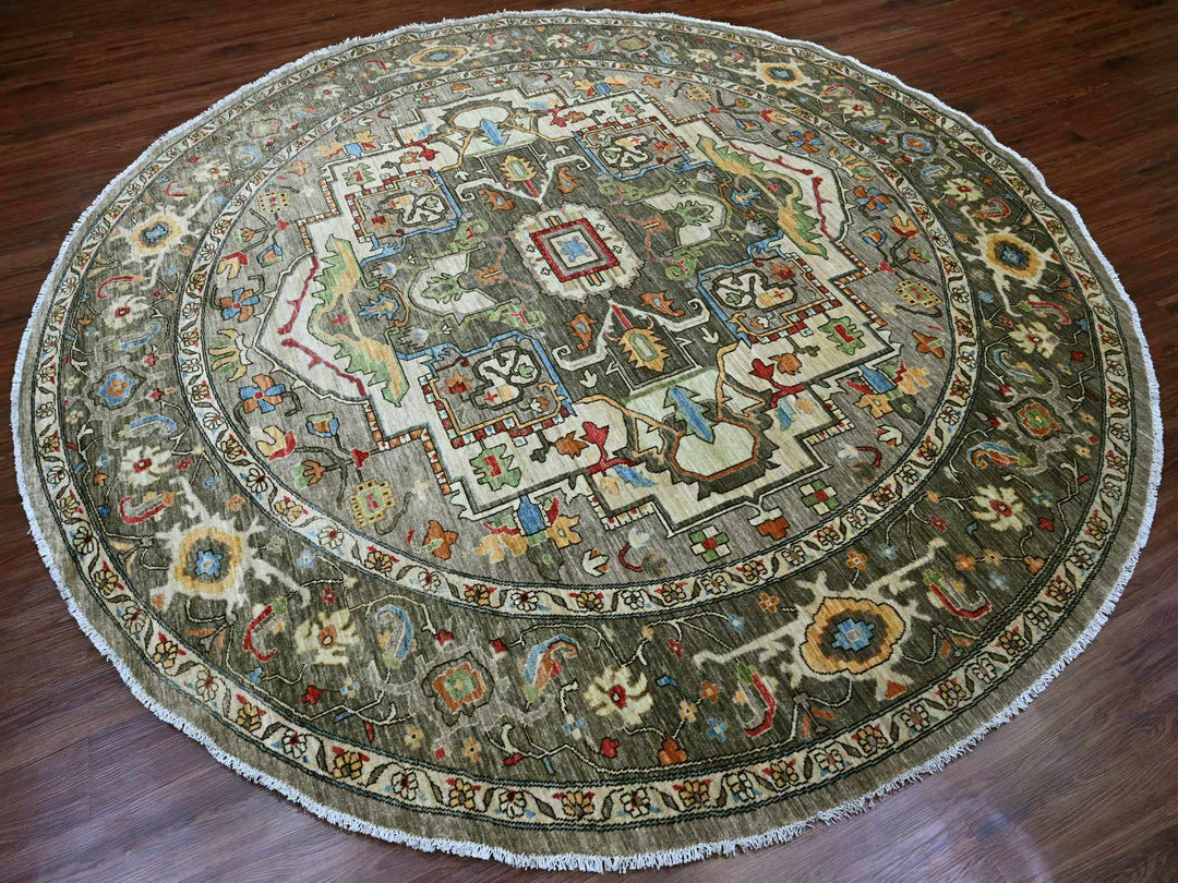 9'11" x 9'11" New Hand Knotted Grey Wool Round Oriental Rug - MOA10289800
