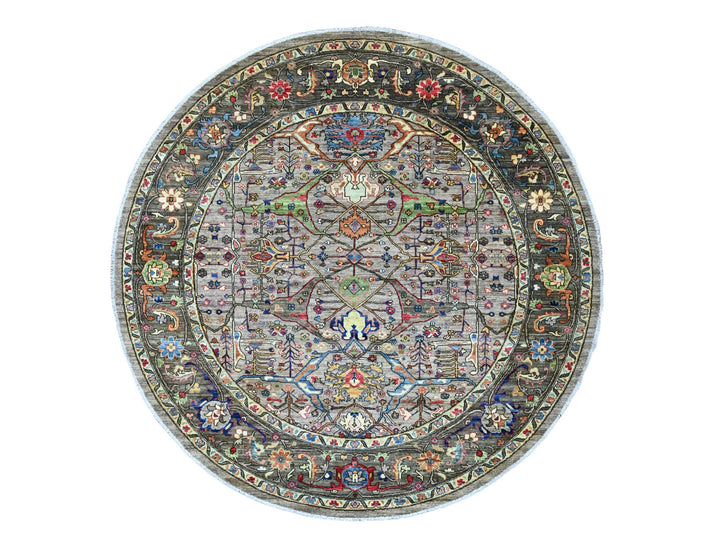 7'11" x 8'0" New Hand Knotted Grey Wool Round Oriental Rug - MOA10289812