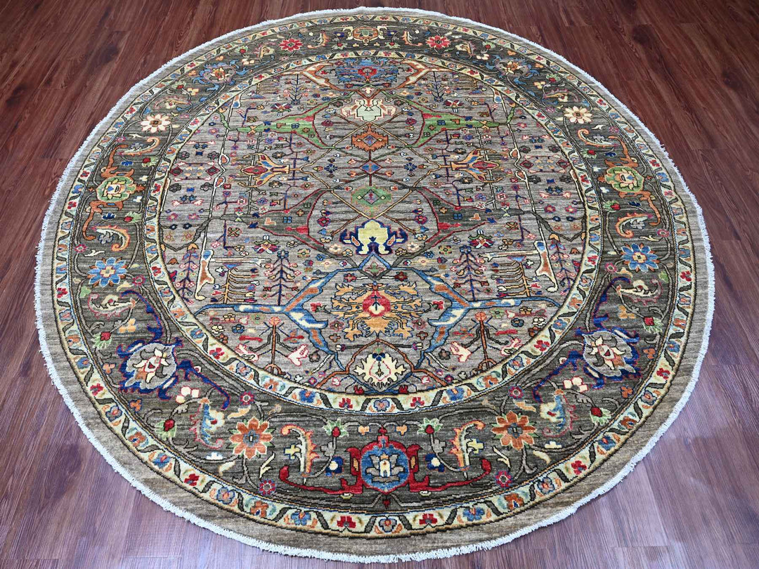 7'11" x 8'0" New Hand Knotted Grey Wool Round Oriental Rug - MOA10289812