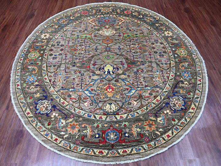 7'11" x 8'0" New Hand Knotted Grey Wool Round Oriental Rug - MOA10289812