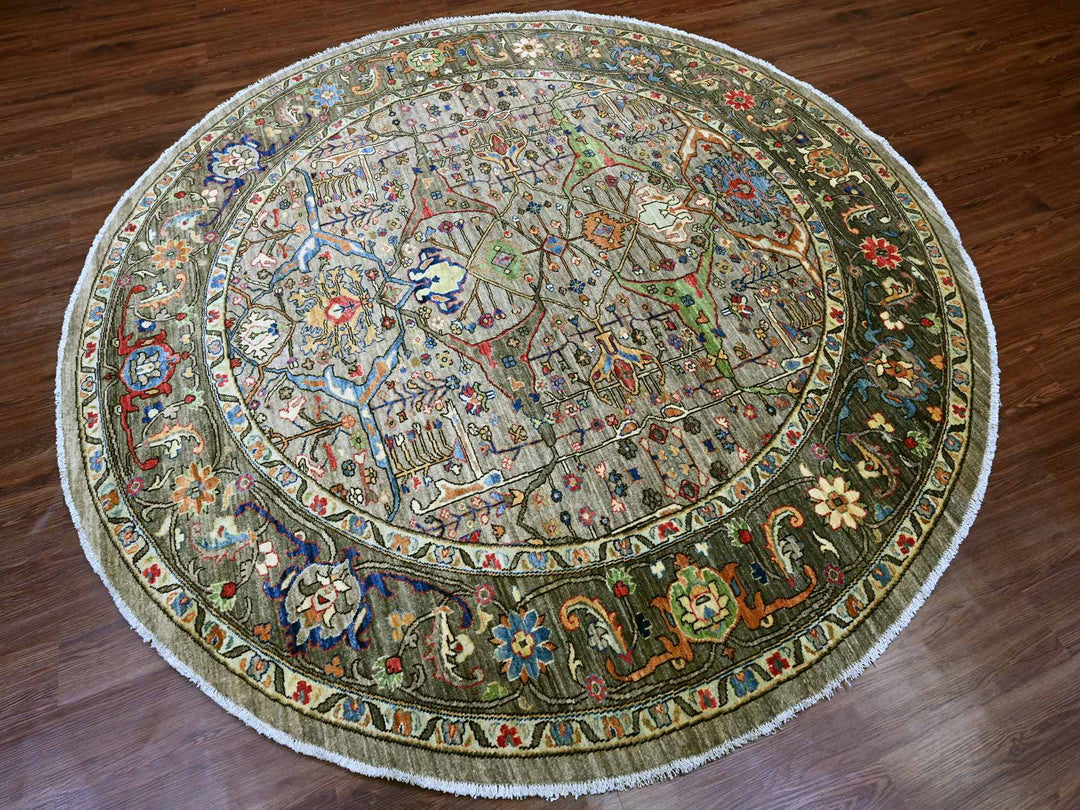 7'11" x 8'0" New Hand Knotted Grey Wool Round Oriental Rug - MOA10289812