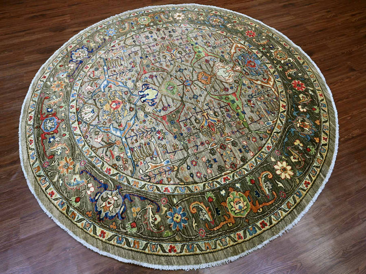 7'11" x 8'0" New Hand Knotted Grey Wool Round Oriental Rug - MOA10289812