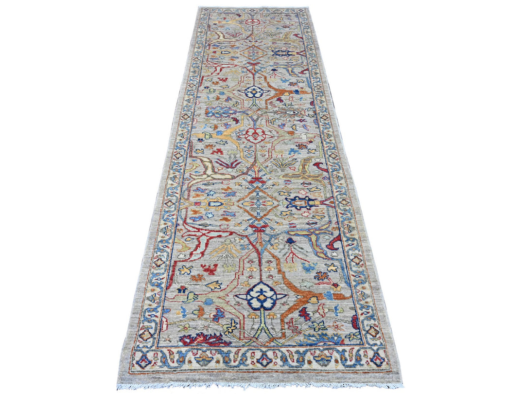 3'0" x 9'8" New Hand Knotted Grey Wool Runner Oriental Rug - MOA10289815