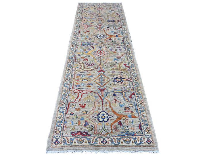 3'0" x 9'8" New Hand Knotted Grey Wool Runner Oriental Rug - MOA10289815