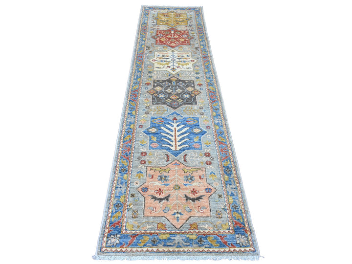 2'7" x 10'1" New Hand Knotted Grey Wool Runner Oriental Rug - MOA10289816