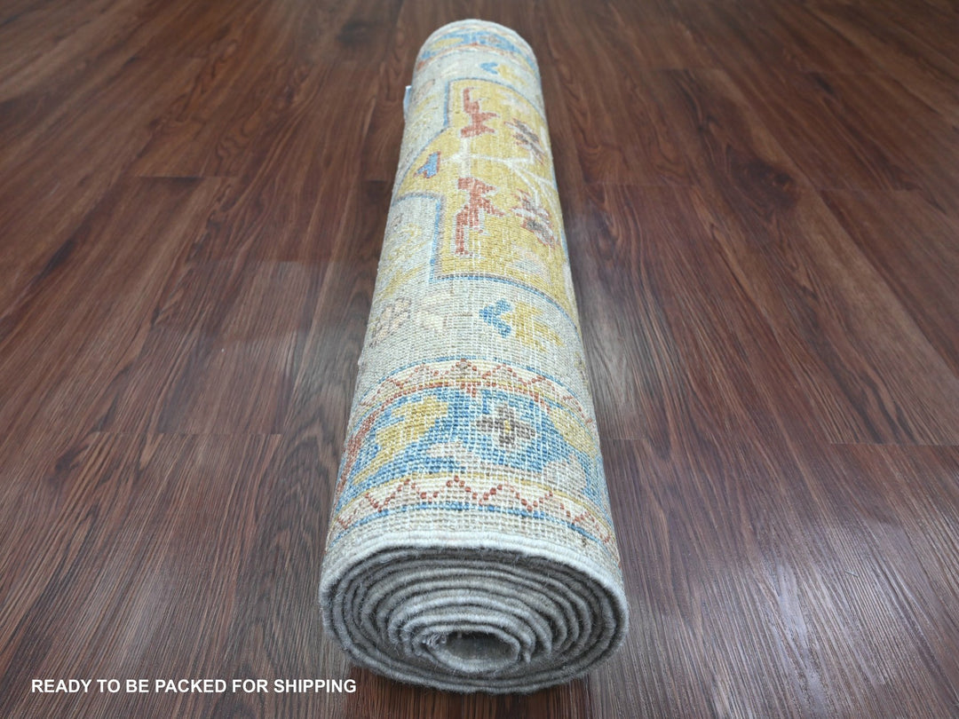 2'7" x 10'1" New Hand Knotted Grey Wool Runner Oriental Rug - MOA10289816
