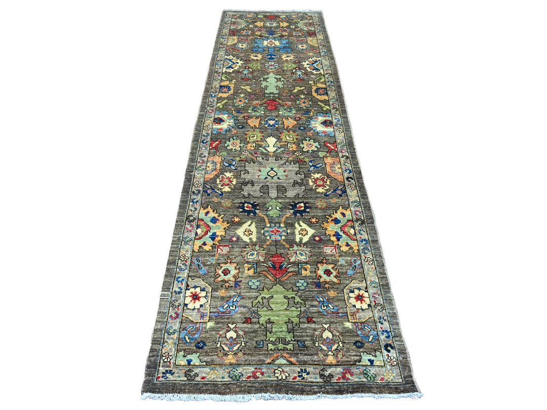 3'2" x 11'8" New Hand Knotted Brown Wool Runner Oriental Rug - MOA10289817